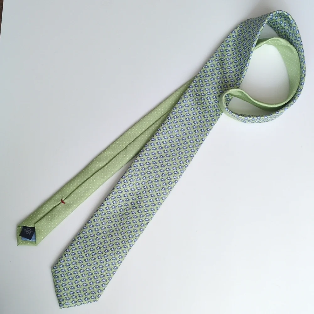 Tommy Hilfiger Fish Pattern 100% Silk Neck Tie - Green &‎ Blue